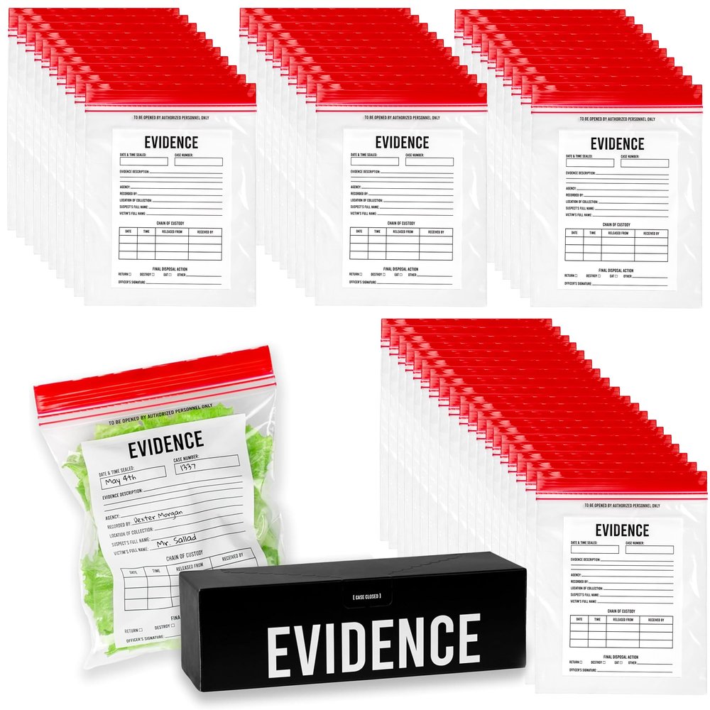 Evidence Bags, 50 Pack, Police Party Favors, Murder Mystery Decorations