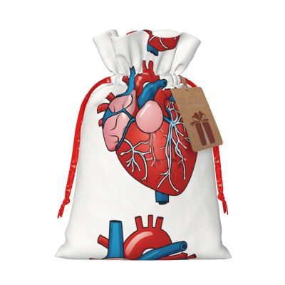 KMNHBGF (Human Anatomy Heart Chart) Christmas Fabric Gift Bags With Drawstring, Presents Decorations, For Xmas Party Festival Gift Wrapping, Reusable Party Favor Goodie Bag