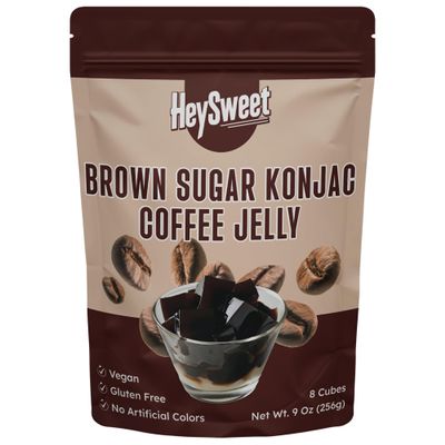 HeySweet Brown Sugar Konjac Coffee Jelly Makes 40oz+ Jelly Dessert | Vegan, Gluten-Free, Halal, No Artificial Colors | 8 Cubes for Iced Coffee, Boba & Dessert Topping