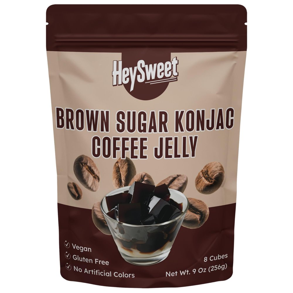 HeySweet Brown Sugar Konjac Coffee Jelly Makes 40oz+ Jelly Dessert | Vegan, Gluten-Free, Halal, No Artificial Colors | 8 Cubes for Iced Coffee, Boba & Dessert Topping