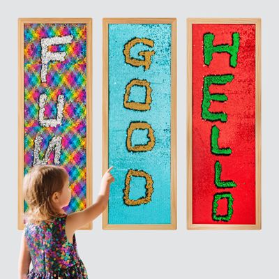 3 Pcs Sequin Board Sensory Wall Frame Dual-Color Reversible Sequin Touch Panel for Kids Self-Regulation Ideal for Sensory Rooms, Therapy, Education, and Home Use
