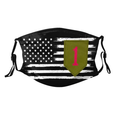 Rqwaaed Us First Infantry Division USA American Flag Face Mask Washable Reusable Adults Breathable With 2 Filters