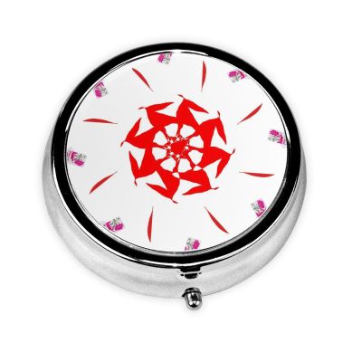 Spinning Flowers Portable Round Pill Box, can fit into Wallet Pocket Lightweight 3 Compartment Pill Box, Carry Pill Box with You