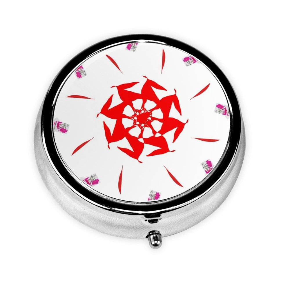 Spinning Flowers Portable Round Pill Box, can fit into Wallet Pocket Lightweight 3 Compartment Pill Box, Carry Pill Box with You