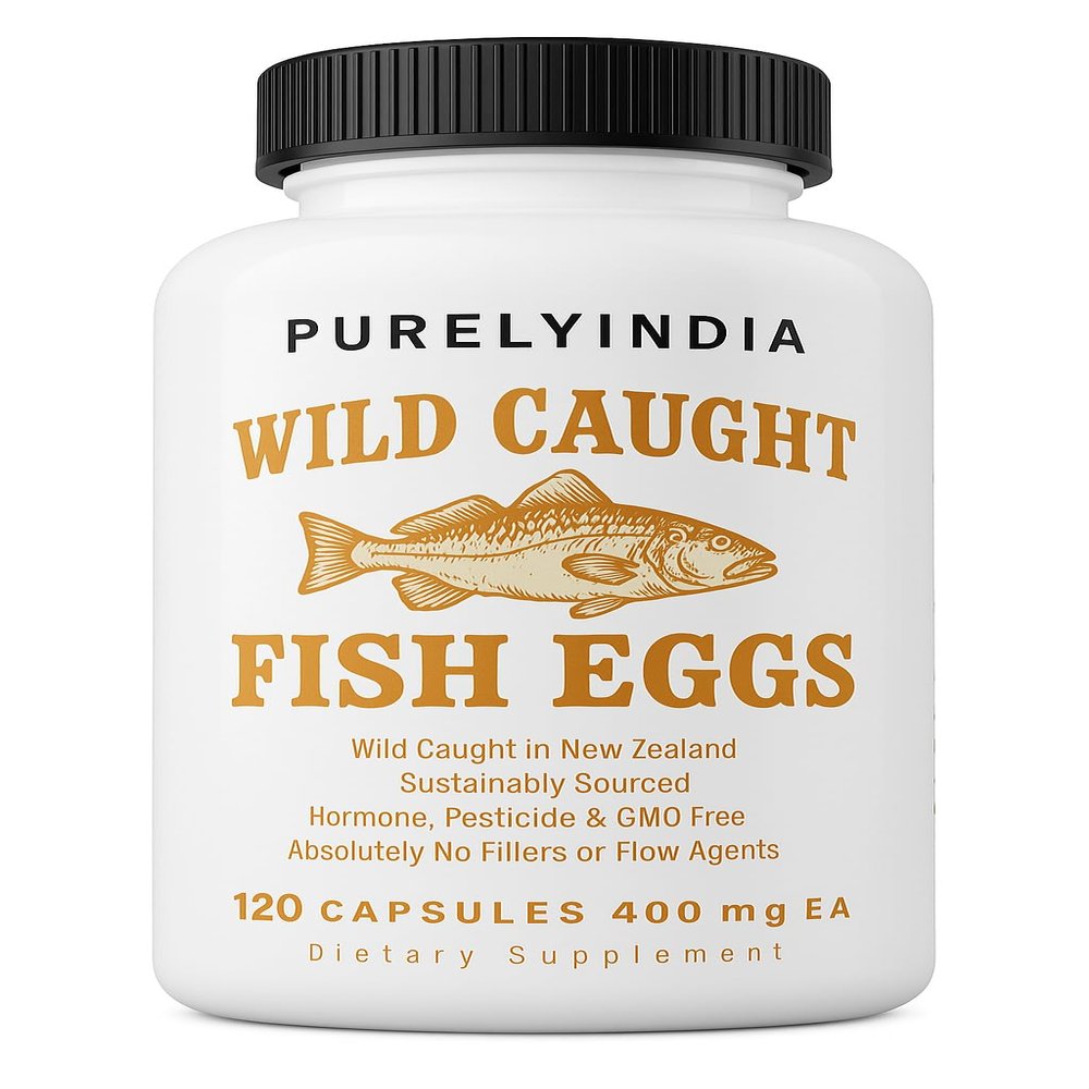 Purelyindia Wild-Caught Fish Eggs 2400mg | Omega-3 DHA, EPA & ETA Supplement | Freeze-Dried, MSC-Certified, Non-GMO | Supports Heart, Brain & Immune Health | 120 Capsules