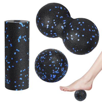 3pcs Peanut Massage Ball for Relax Tight Muscles, Deep Tissue Fascia Ball for Physical Therapy, Yoga Fitness Massage Roller Tool, Trigger Point Lacrosse Ball, Mobility Ball, Massager(Black+Blue)