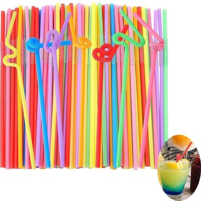 [100 Pack] 12.8 Inch Colorful Plastic Disposable Bendable Drinking Straws,7 Colors, Flexible, for Home Use, Party Decorations, Milk,Juice Drinks