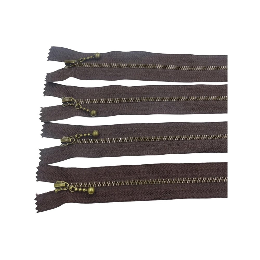 10pcs 8-20inch Round Bead Modeling Copper Zipper Metal Zipper for Sewing DIY Handbag Bag Craft Color(Coffee,30CM)