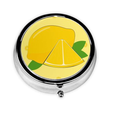 Cartoon Lemon Portable Round Pill Box, can fit into Wallet Pocket Lightweight 3 Compartment Pill Box, Carry Pill Box with You