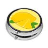 Cartoon Lemon Portable Round Pill Box, can fit into Wallet Pocket Lightweight 3 Compartment Pill Box, Carry Pill Box with You view 2