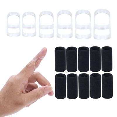 Soft Home 16 pcs Finger Splint Kits Including 6 Pack Oval Finger Splints Clear Type and 10 pcs Finger Sleeves ,Finger Splint for Arthritis, Trigger Finger,Mallet Fingers - Trigger Finger splints For Thumb, Index, Middle, Pinky or Ring Finger (Size 1,