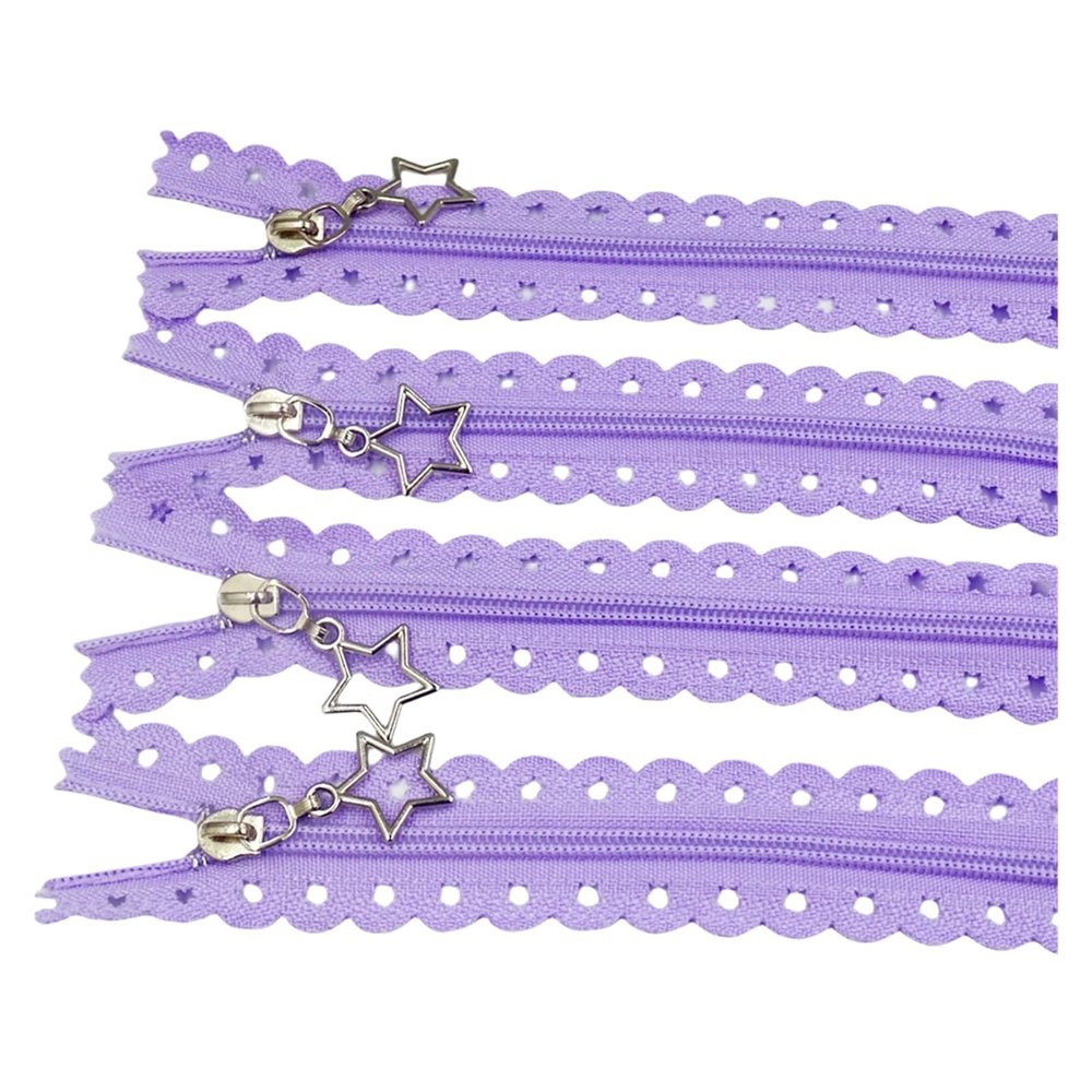 10Pcs 3# Star Lace (12 / 16Inch) 30 / 40CM Nylon Zipper Sewing Tailoring Accessories(Light Purple,16 inch)