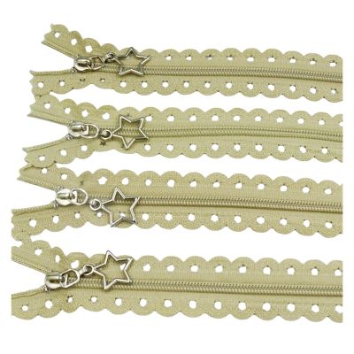 10Pcs 3# Star Lace (12 / 16Inch) 30 / 40CM Nylon Zipper Sewing Tailoring Accessories(Khaki,12 inch)