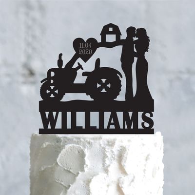 Custom Tractor Wedding Bride Groom on the Farm Cake Topper,ranch Wedding Farmer Couple Topper,farm Theme Personalized Barn Cake Topper for Wedding,Engagement,Birthday,Anniversary,Shower Party Favors.