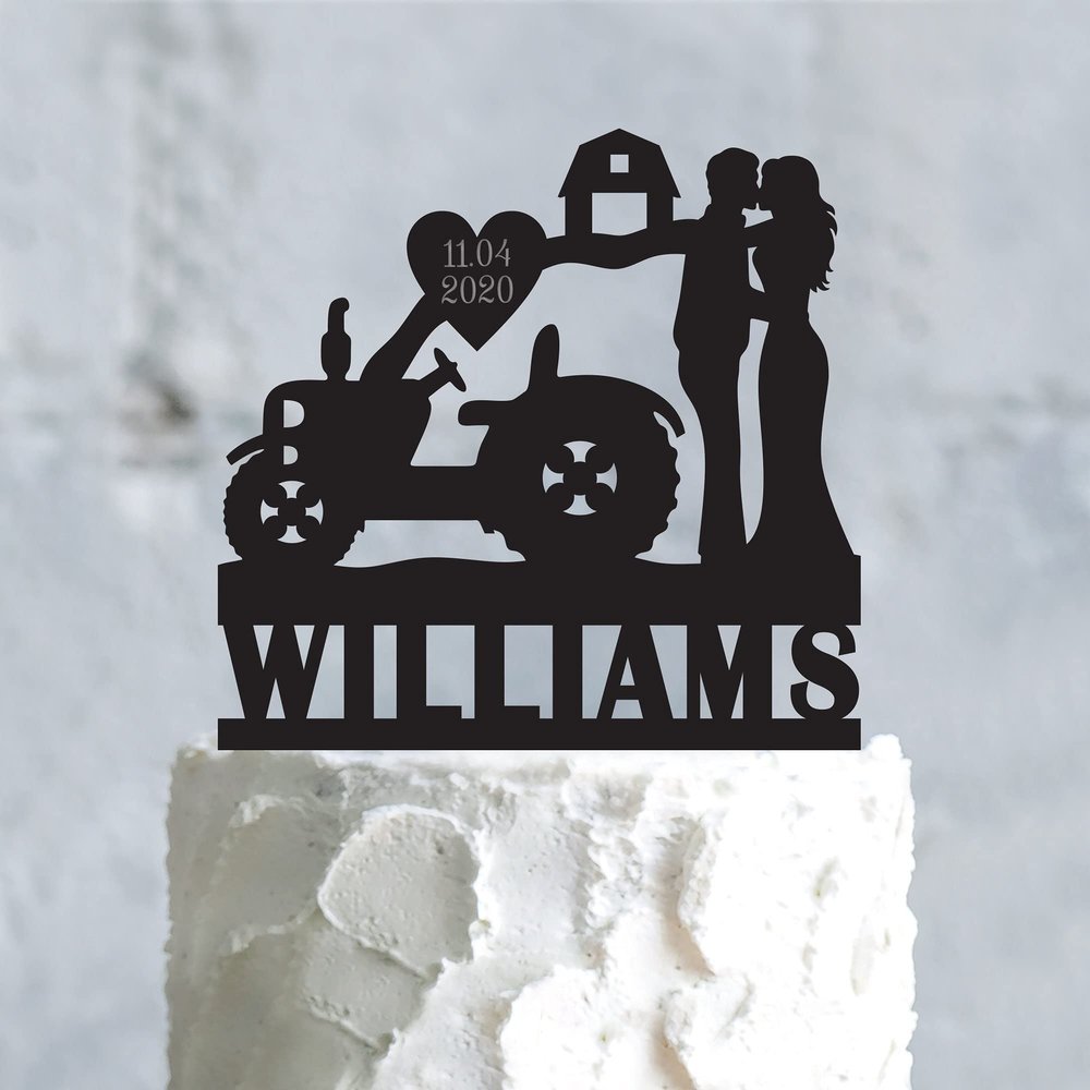 Custom Tractor Wedding Bride Groom on the Farm Cake Topper,ranch Wedding Farmer Couple Topper,farm Theme Personalized Barn Cake Topper for Wedding,Engagement,Birthday,Anniversary,Shower Party Favors.