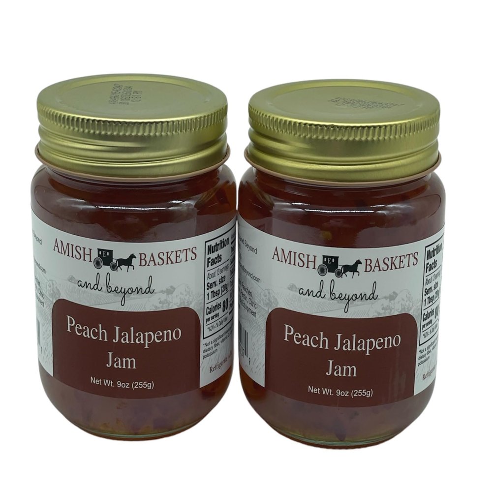 Amish Peach Jalapeno Jam Non GMO Vegan All Natural - 9 oz - 2 Jars