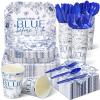 350 Pcs Something Blue Before I Do Paper Plates and Napkins Set 9 Inch 7 Inch Disposable Durable Dinnerware Wedding Bridal Shower Party Supplies Tableware Serve 50 Guest Cups Knife Forks Spoon view 1