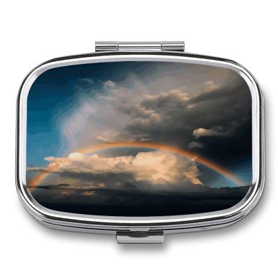 Pill Organizer Waterproof Pocket Pill Box Portable White Clouds and Rainbow Pill Case for Pocket Purse Medicine Organizer