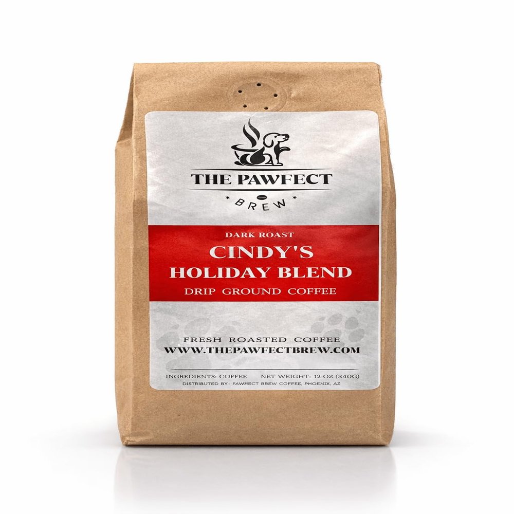 Dog Lovers Coffee Cindys Holiday Blend Dark Roast Whole Bean Coffee 1 LB