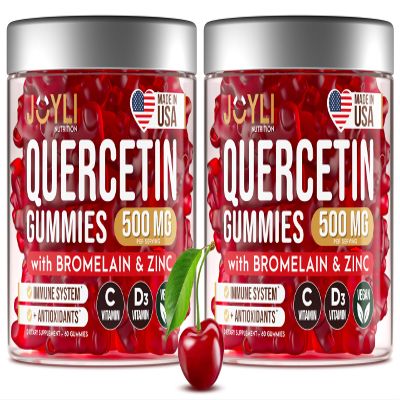 2 Pack - JOYLI Quercetin Gummies with Bromelain, Zinc, Vitamin C & D3 Sugar-Free Quercetin Supplement for Immune Support & Seasonal Wellness 500mg Quercetin for Kids & Adults 60 Gummies per Pack