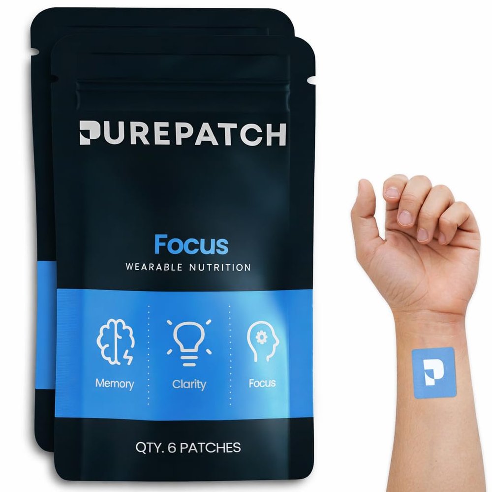 Pure Patch Focus Patch Plant-Based Vegan Topical Patch Alpha GPC Lions Mane L-Tyrosine Non-Ingestible Water-Resistant Gentle on Skin Gluten Free Made in USA 12 Patches