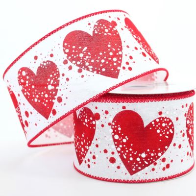 10 Yards Valentine's Day Heart Ribbon, Heart Wired Ribbon, Valentine's Day Heart Ribbon, Ribbon for Wreaths, 2.5" Wired Ribbon