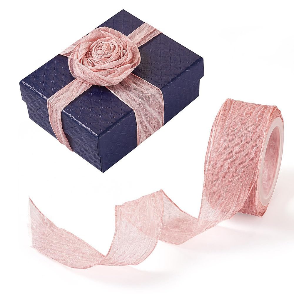 FASHEWELRY 10 Yards 1 Inch Crinkle Chiffon Ribbon Red Crumple Sheer Organza Ribbon Handmade Tulle Fabric Silk Ribbon for Flower Bouquet Gift Wrapping Christmas Tree DIY Crafts Wedding Decoration