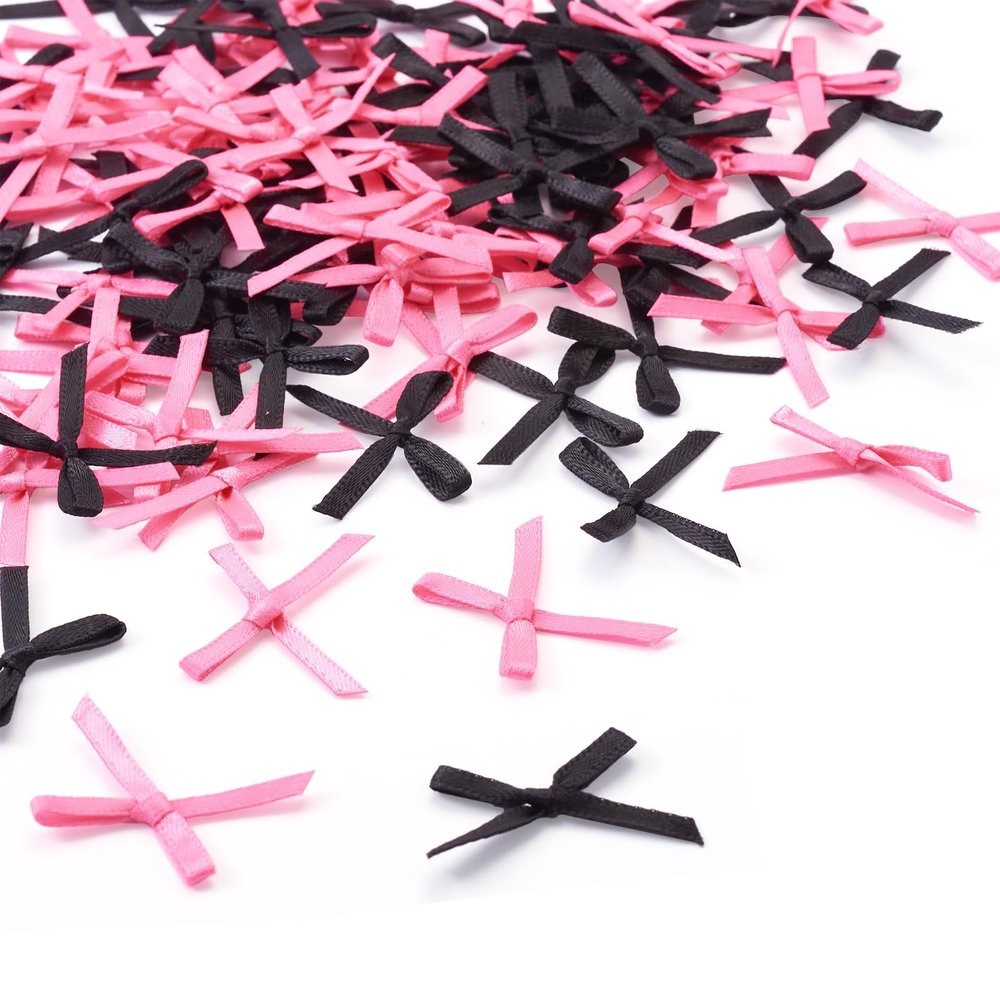 100 Pcs Bow Decor Mini Christmas Tree Bow Ornament Pink Black Ribbon Bowknot for Wreath Garland Gift Wrapping Wedding Decorations DIY Crafts Supplies