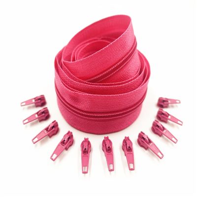 1/2/3/5/10 Meters 3# Long Nylon Zippers Rolls with 2/4/6/10/20 Pieces Zipper Slider for Tailor Sewing Accessories(Rose red,3 Meter 6 Slider)