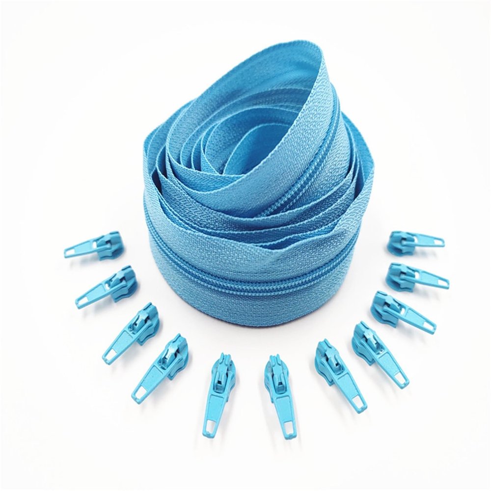 1/2/3/5/10 Meters 3# Long Nylon Zippers Rolls with 2/4/6/10/20 Pieces Zipper Slider for Tailor Sewing Accessories(Lake Blue,2 Meter 4 Slider)