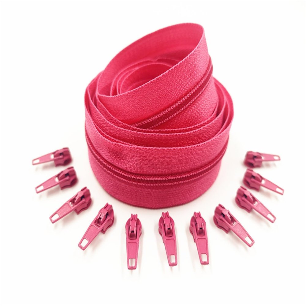 1/2/3/5/10 Meters 3# Long Nylon Zippers Rolls with 2/4/6/10/20 Pieces Zipper Slider for Tailor Sewing Accessories(Rose red,5 Meter 10 Slider)
