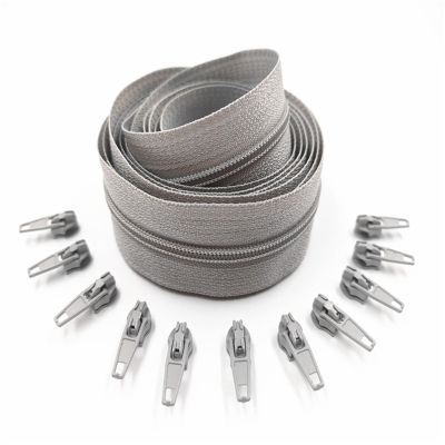 1/2/3/5/10 Meters 3# Long Nylon Zippers Rolls with 2/4/6/10/20 Pieces Zipper Slider for Tailor Sewing Accessories(Light Grey,2 Meter 4 Slider)