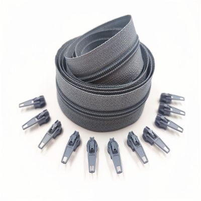1/2/3/5/10 Meters 3# Long Nylon Zippers Rolls with 2/4/6/10/20 Pieces Zipper Slider for Tailor Sewing Accessories(Gray,5 Meter 10 Slider)