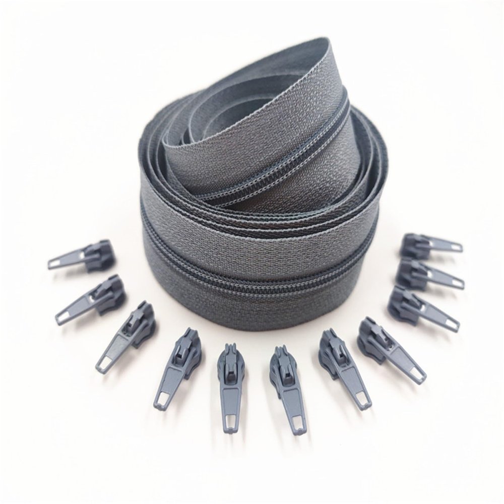 1/2/3/5/10 Meters 3# Long Nylon Zippers Rolls with 2/4/6/10/20 Pieces Zipper Slider for Tailor Sewing Accessories(Gray,5 Meter 10 Slider)