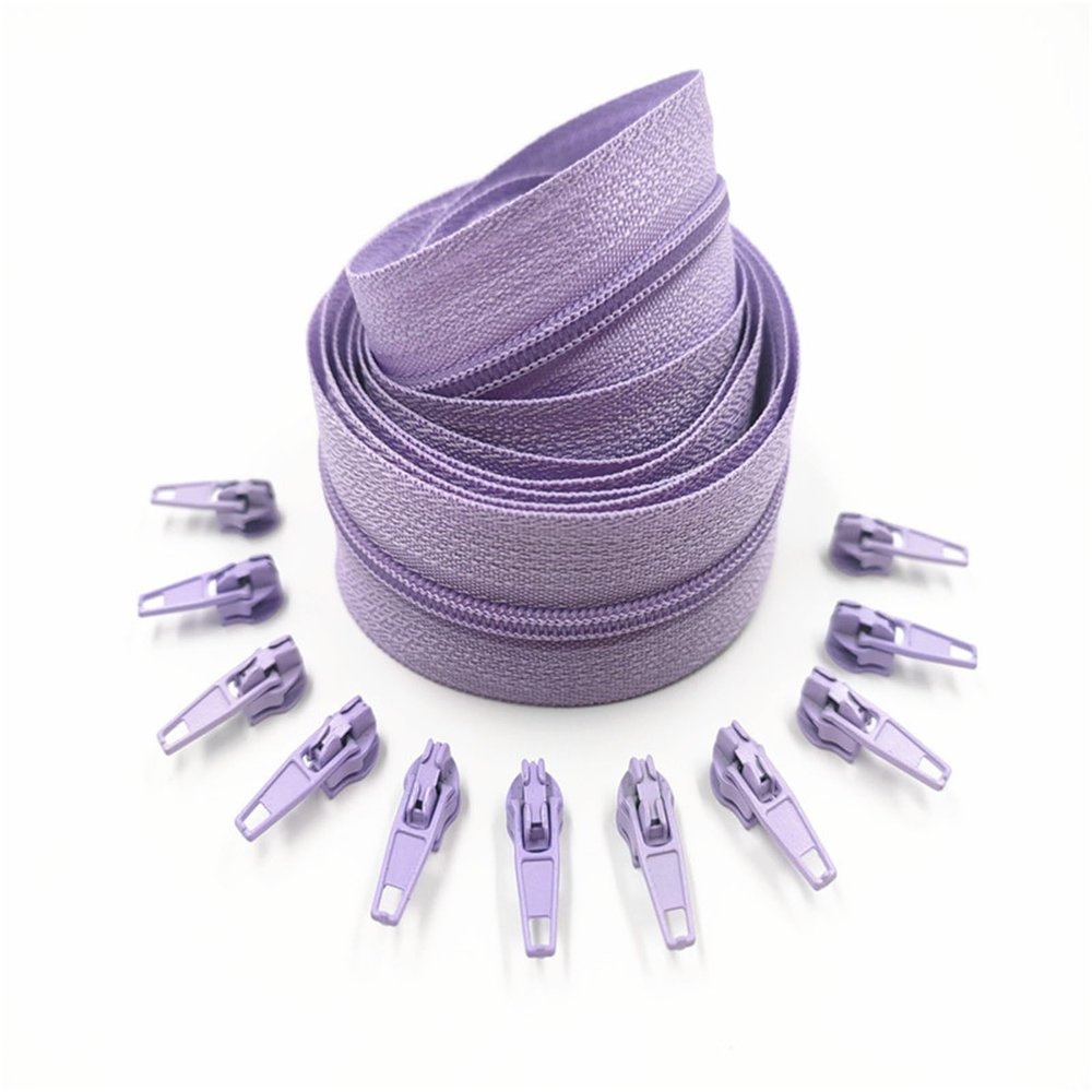 1/2/3/5/10 Meters 3# Long Nylon Zippers Rolls with 2/4/6/10/20 Pieces Zipper Slider for Tailor Sewing Accessories(Light Purple,3 Meter 6 Slider)