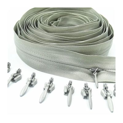 10 Meters Long Zipper 20 Auto Locking Sliders Invisible Nylon 3# Zipper Used for Clothing Handbags(Light Grey)