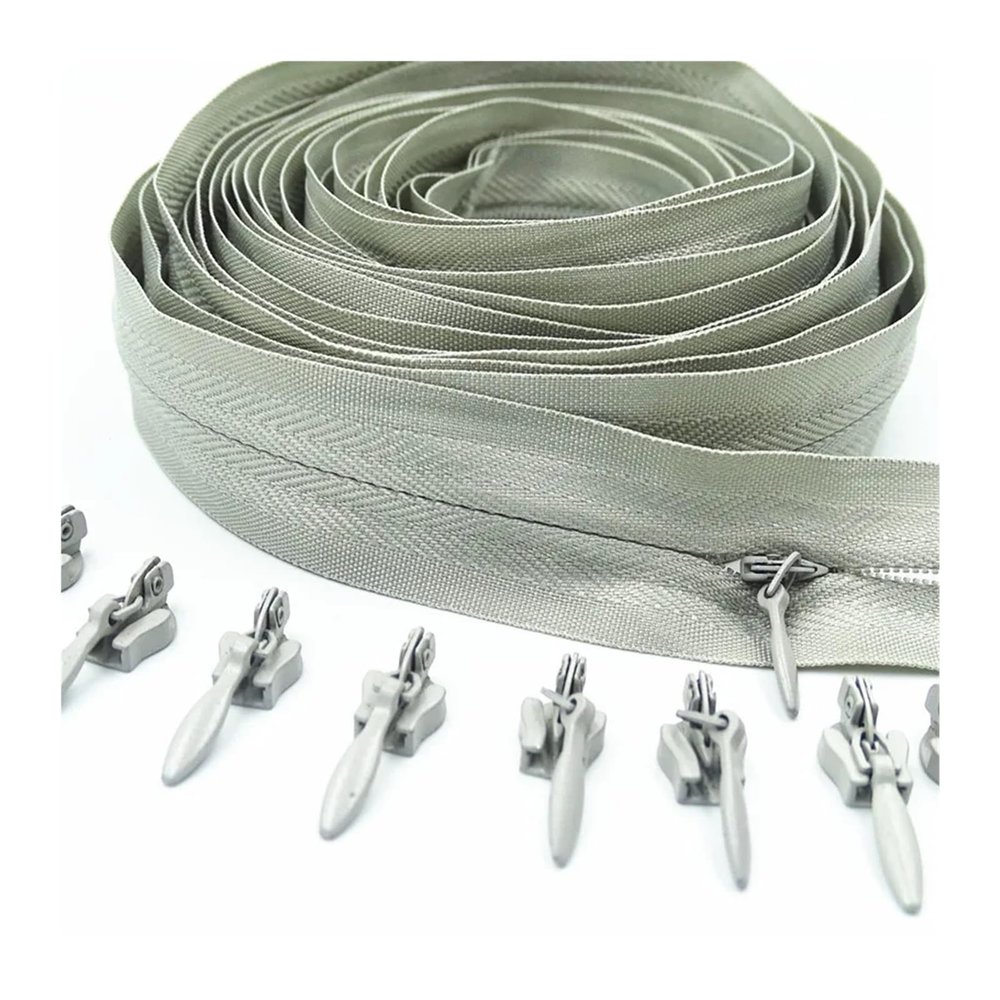 10 Meters Long Zipper 20 Auto Locking Sliders Invisible Nylon 3# Zipper Used for Clothing Handbags(Light Grey)