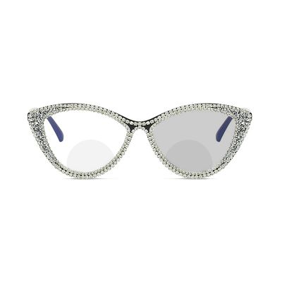 laureles Rhinestone Cat Eye Bling Crystal Transition Photochromic Bifocal Reading Glasses Sun Readers Women (C1, 2, x)
