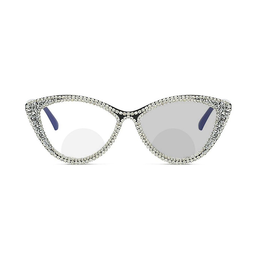 laureles Rhinestone Cat Eye Bling Crystal Transition Photochromic Bifocal Reading Glasses Sun Readers Women (C1, 2, x)