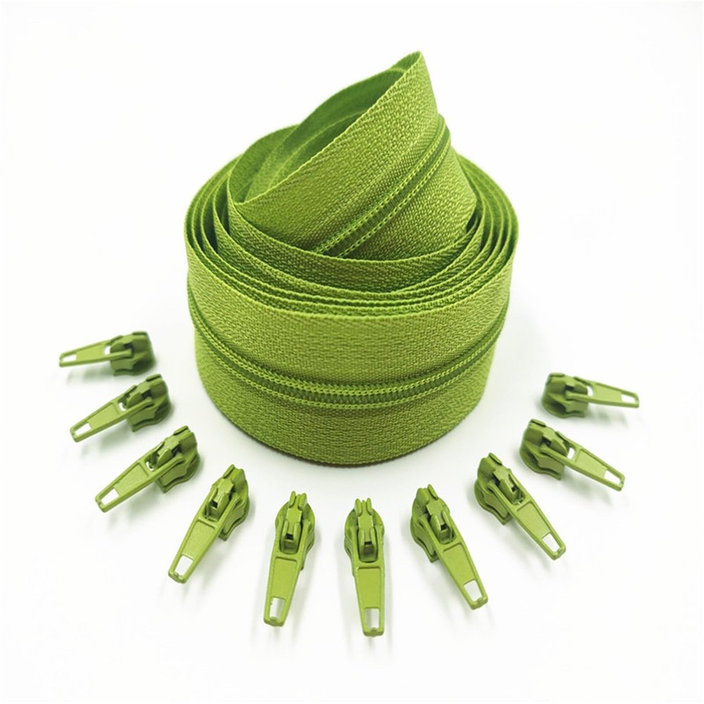 1/2/3/5/10 Meters 3# Long Nylon Zippers Rolls with 2/4/6/10/20 Pieces Zipper Slider for Tailor Sewing Accessories(Green,3 Meter 6 Slider)