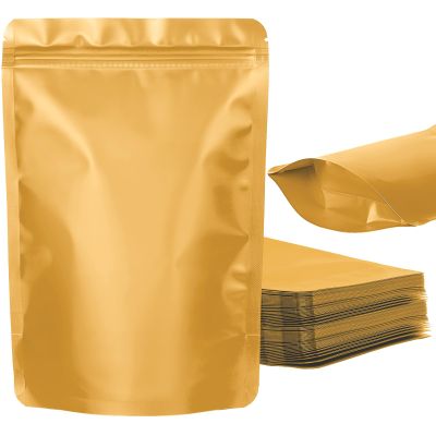 100 Pack Resealable Stand Up Bags,Smell Proof Pouch Sealable Foil Pouch Bags for PackagingGold,5.5" x 8.6"