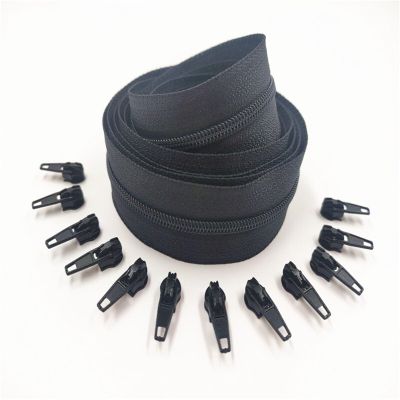 1/2/3/5/10 Meters 3# Long Nylon Zippers Rolls with 2/4/6/10/20 Pieces Zipper Slider for Tailor Sewing Accessories(Black,10 Meter 20 Slider)