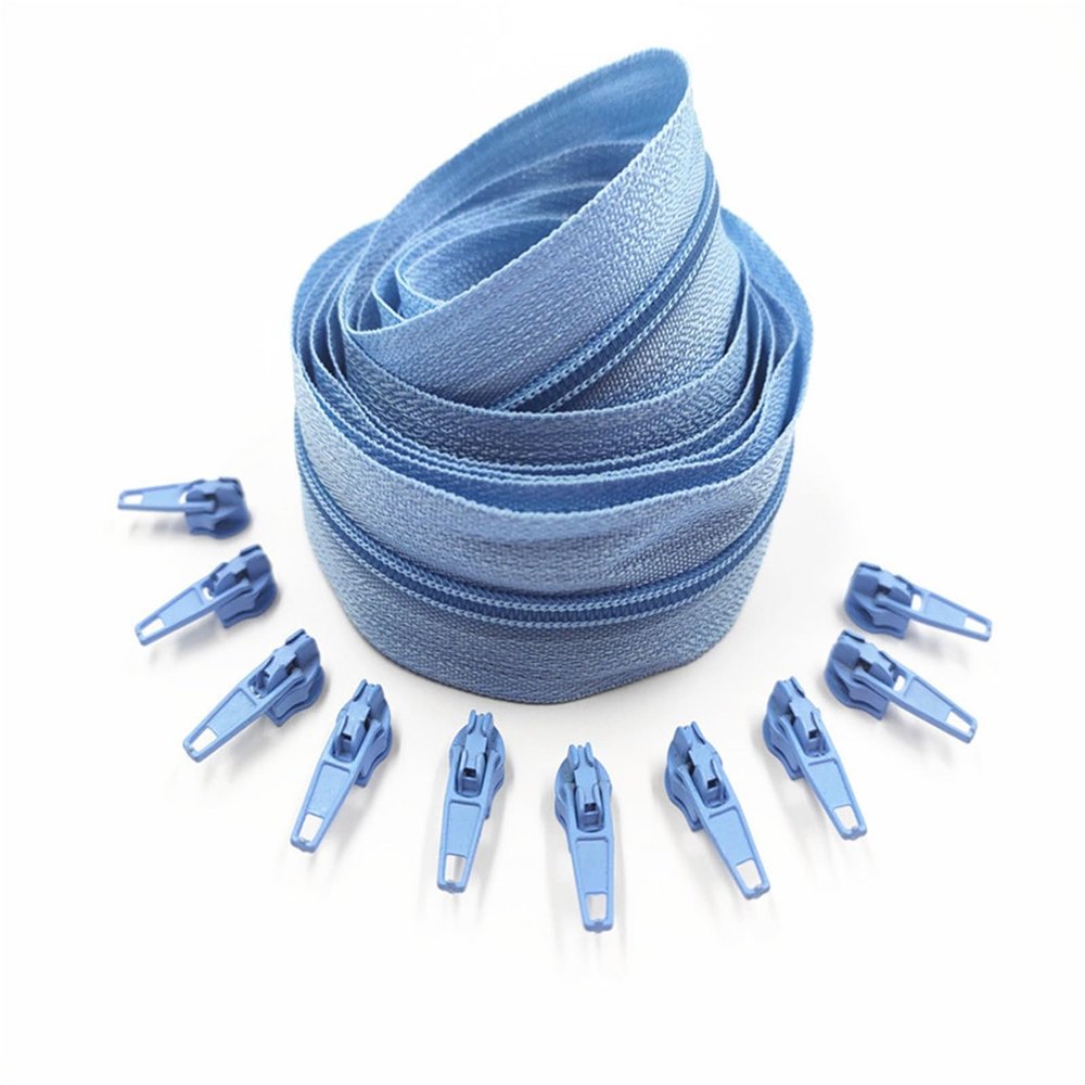 1/2/3/5/10 Meters 3# Long Nylon Zippers Rolls with 2/4/6/10/20 Pieces Zipper Slider for Tailor Sewing Accessories(Light Blue,1 Meter 2 Slider)