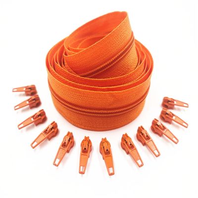 1/2/3/5/10 Meters 3# Long Nylon Zippers Rolls with 2/4/6/10/20 Pieces Zipper Slider for Tailor Sewing Accessories(Orange,2 Meter 4 Slider)