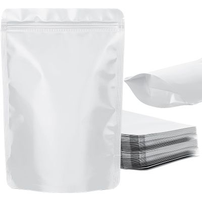 100 Pack Resealable Stand Up Bags,Smell Proof Pouch Sealable Foil Pouch Bags for PackagingWhite,7.9" x 11.8"