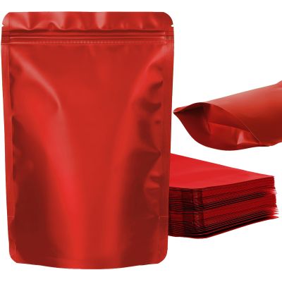 100 Pack Resealable Stand Up Bags,Smell Proof Pouch Sealable Foil Pouch Bags for PackagingRed,7.9" x 11.8"