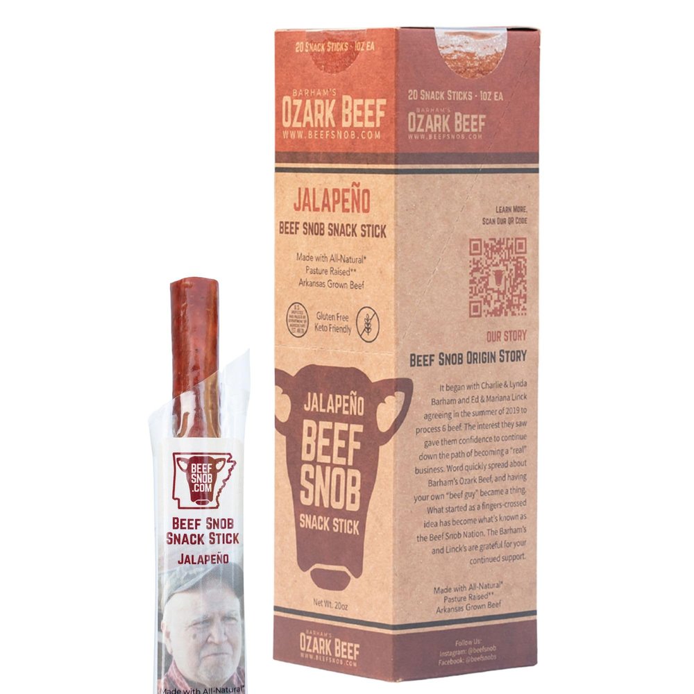 Beef Snob Snack Sticks, Jalapeno Flavor, High Protein Beef Sticks, Sugar Free, Keto Friendly, Gluten Free, 20 Count, 1 oz Sticks