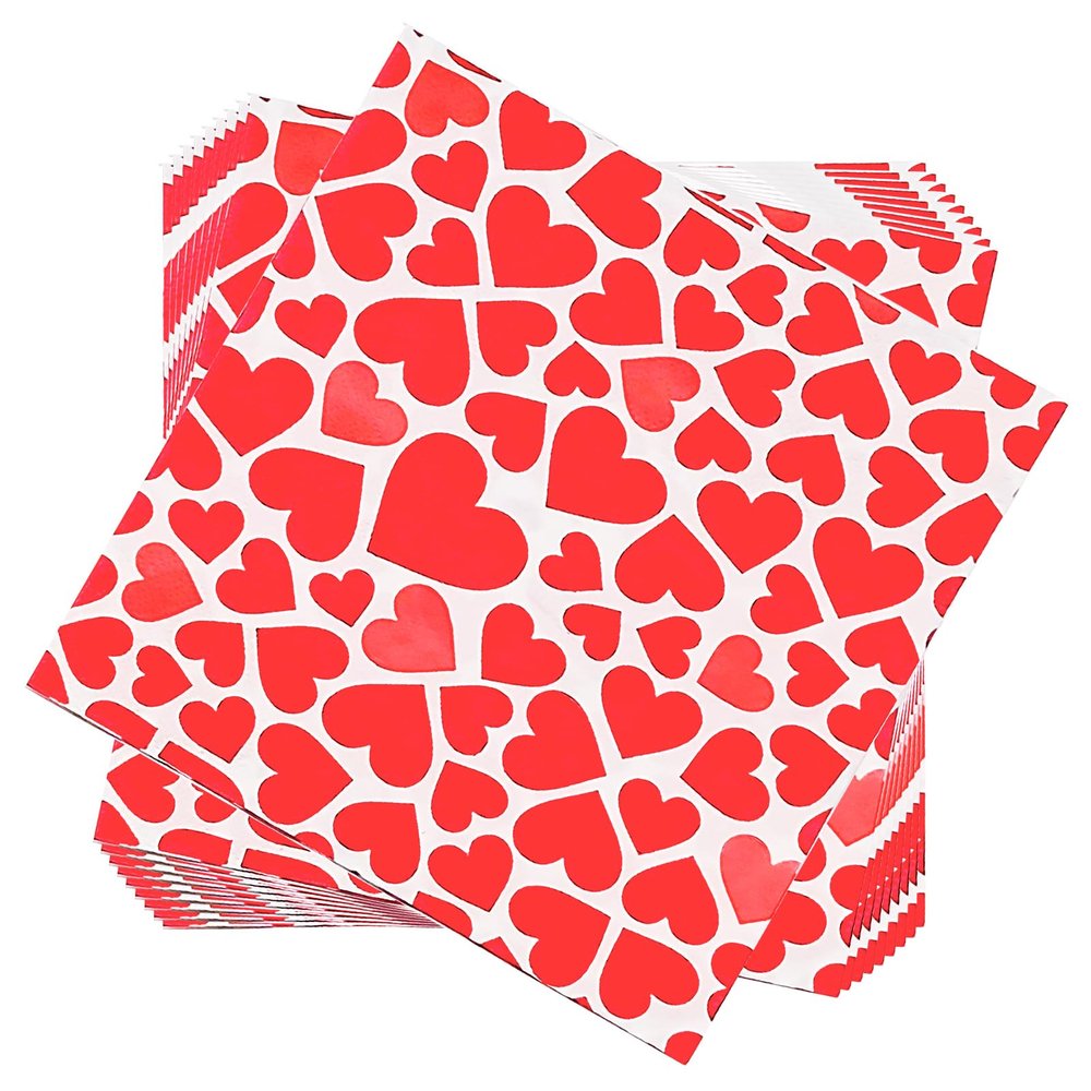 Jagrove Paper Napkins 100 Pack 2 Ply Heart Printed Beverage Luncheon Dinner Disposable Napkins for Wedding Anniversary Celebrations, 6.5X6.5 Inches Folded
