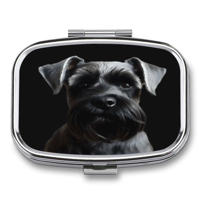 Pill Organizer Cute, Black Schnauzer Dog Printed Funny Pill Box Large 2 Compartment Weekly Monthly Travel Rectangle Portable Pocket Purse Pill Container