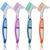 Denture Brush Hard Double Sided Multi-Layered Bristles Ergonomic Rubber Anti-Slip Handle 4 Pack - Denture Toothbrush Retainers Cleaning Brush False Teeth Care Asst Colors view 1